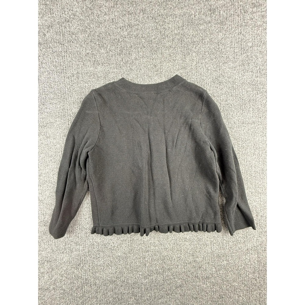 Ann Taylor Cardigan Sweater Womens Petite SP Black Ruffle Button Front Knit - Picture 9 of 10